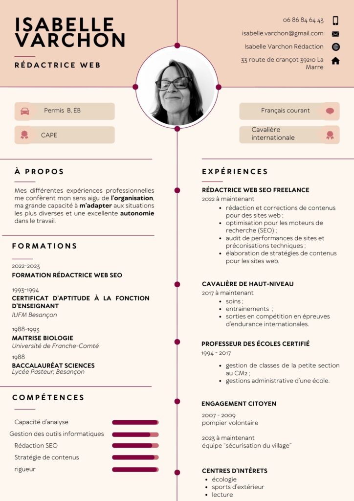 CV Isabelle Varchon rédactrice web freelance