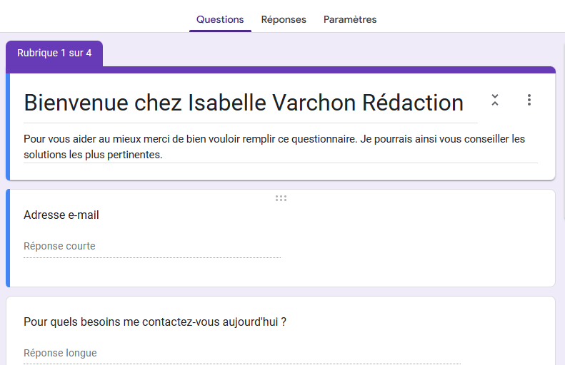 Ma méthode : questionnaire sur Google forms